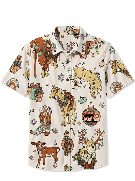 Men'S Western boots and animals Printed Shirt