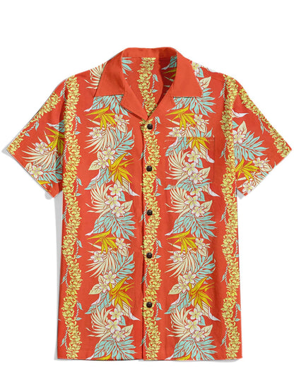 Men'S Tropical Hawaii Flower Printed Cuban Collar Shirt