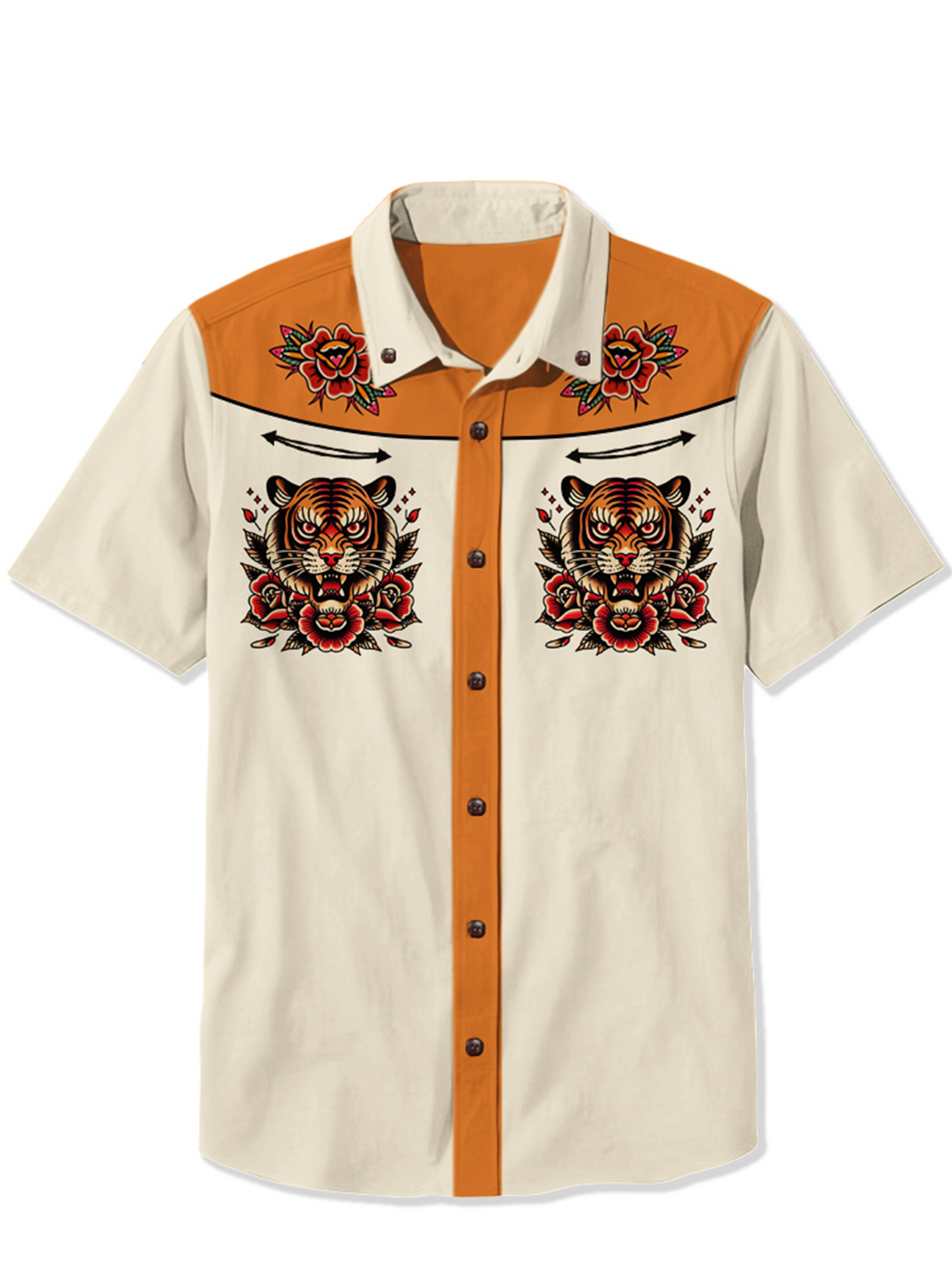 Men'S Ukiyoe Tiger Tattoo Printed Shirt