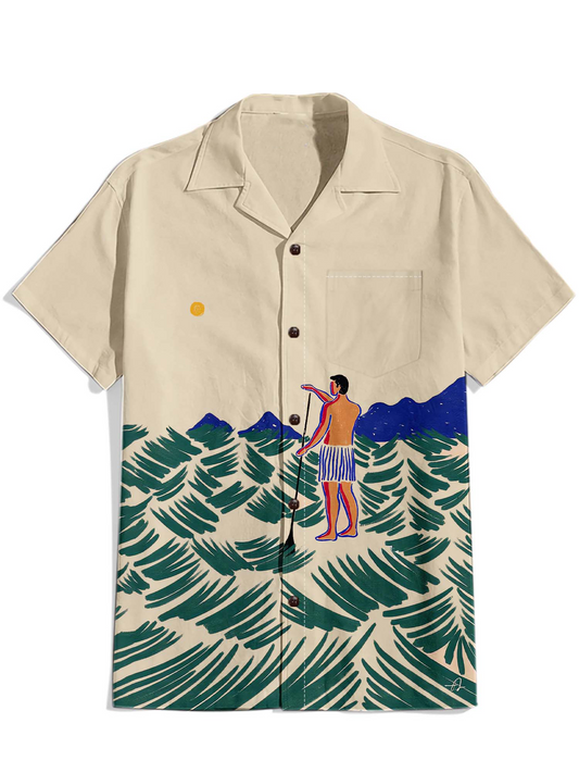 Men'S Surfing On The Sea Printed Shirt