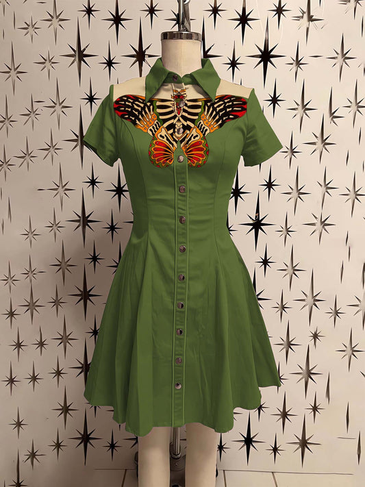 SKull Butterfly Printed Shirt Dress