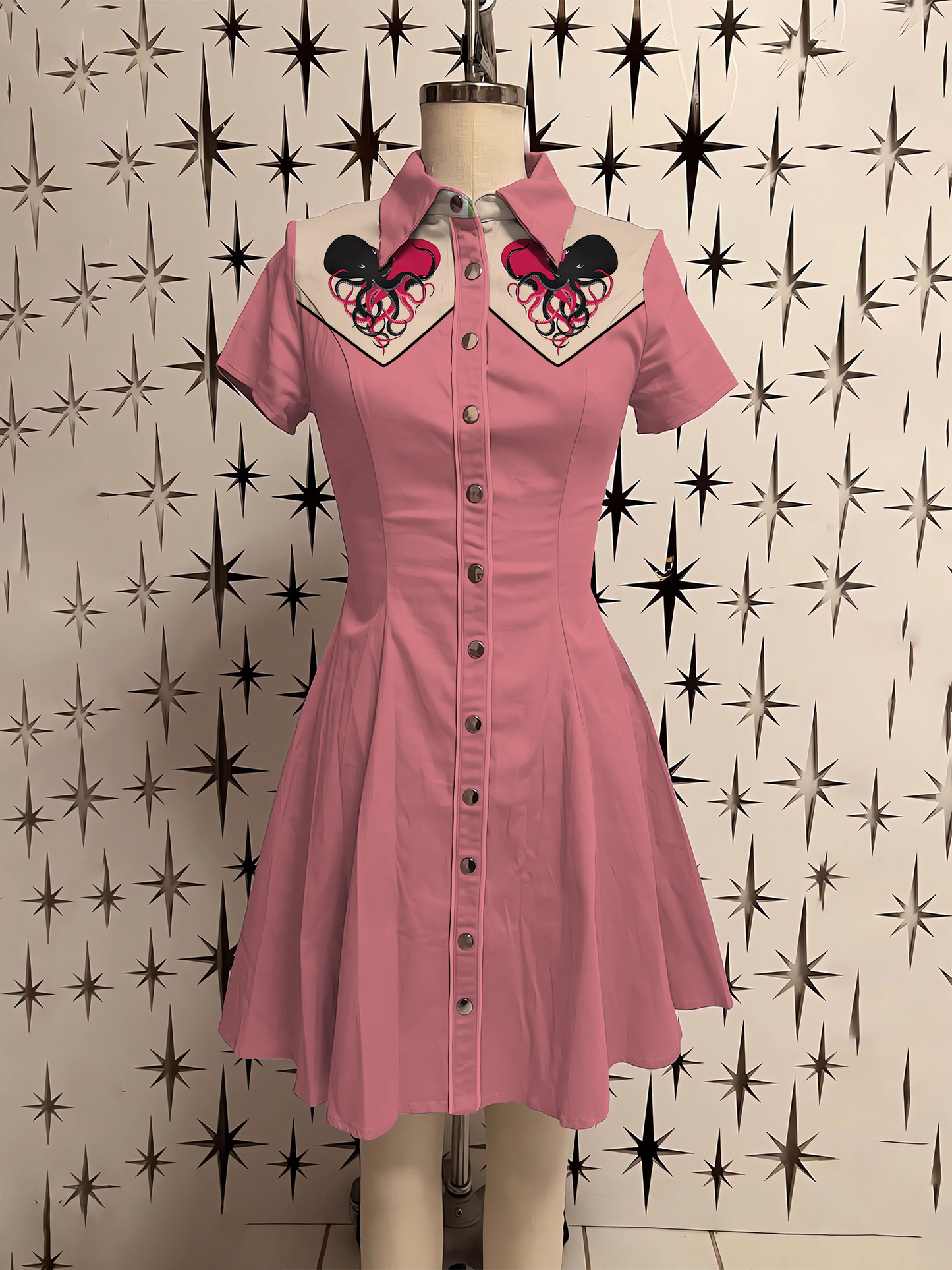 Retro Octopus Heart Printed Shirt Dress