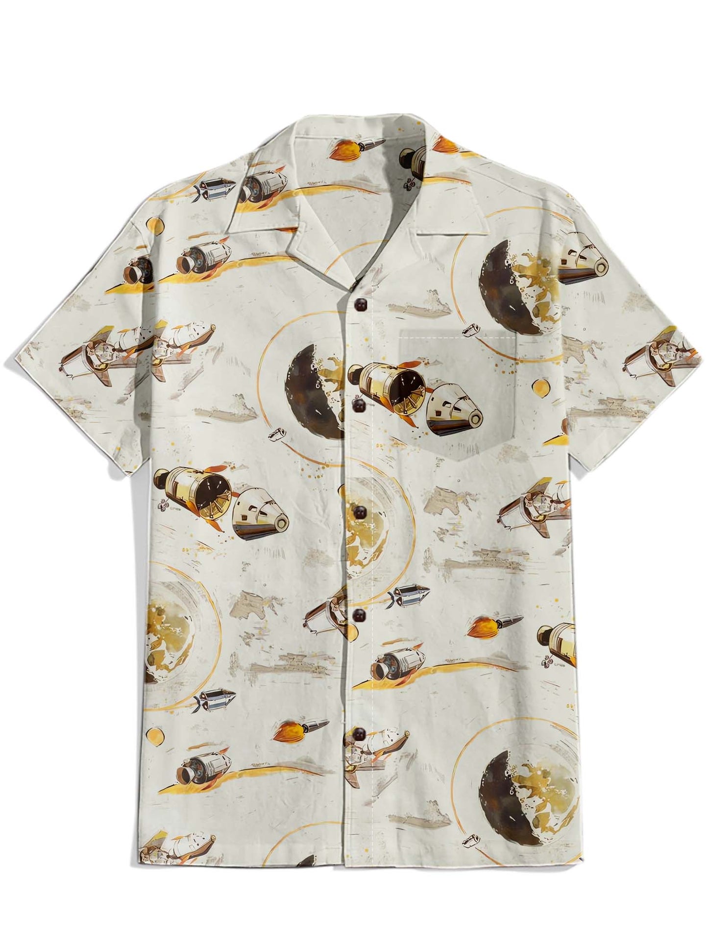 Vintage Space Printed Cuban Collar Shirt