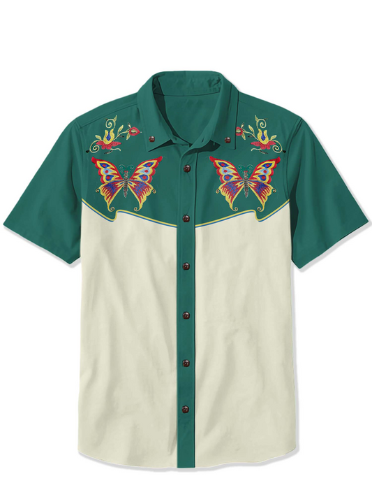 Men'S Butterflies Under Flowers Printed Shirt