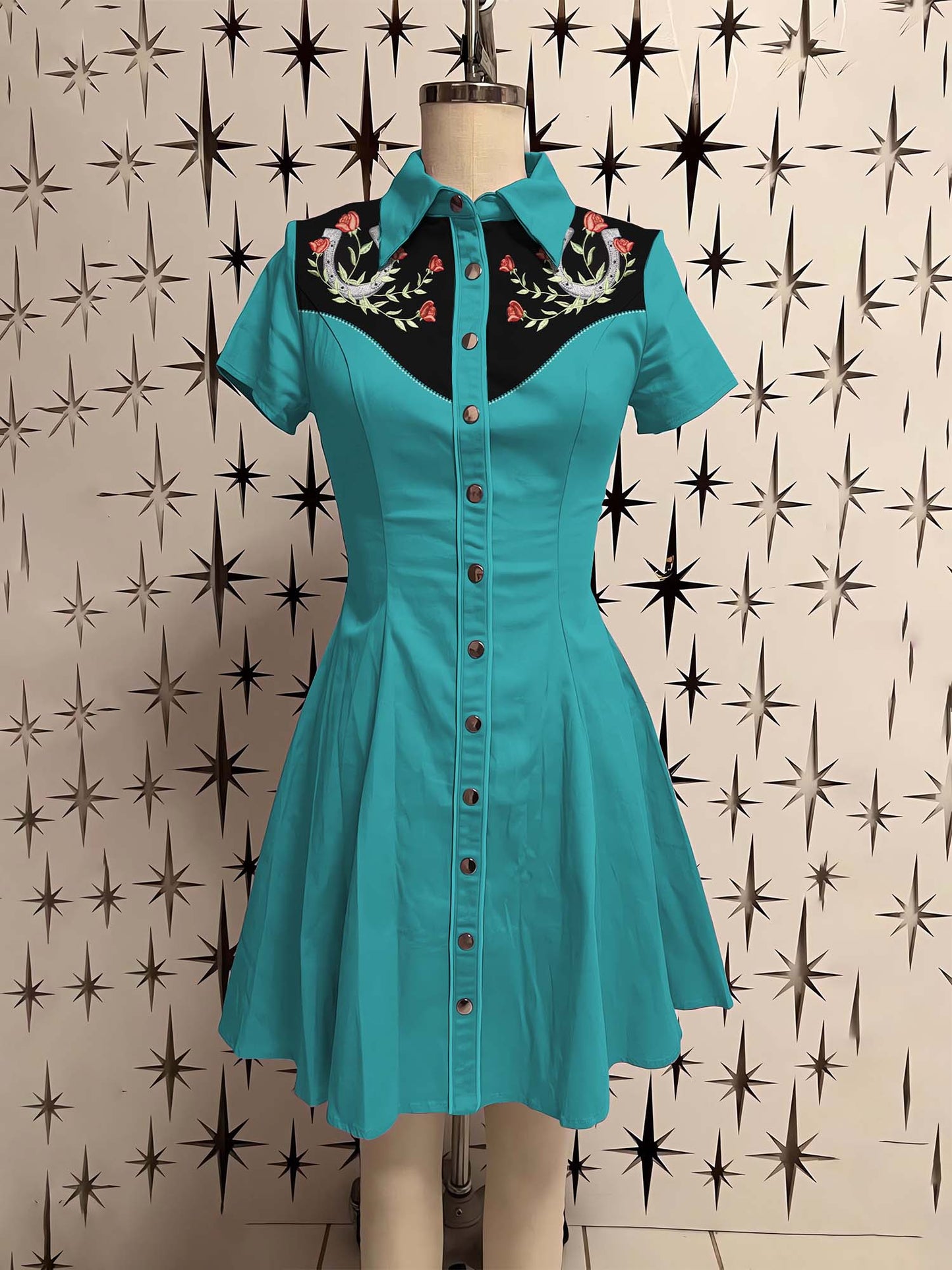 Western Vintage Flower Printed Shirt Dress