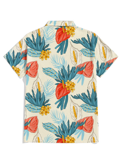 Men'S Hawaiian Plants Printed Cuban Collar Shirt