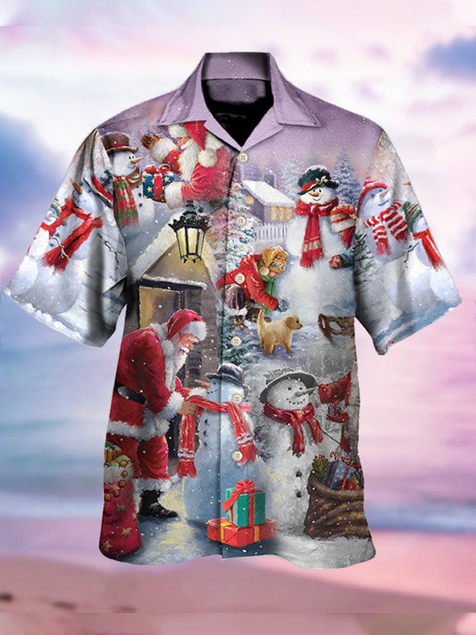 Men's Christmas Snow Print Shirt