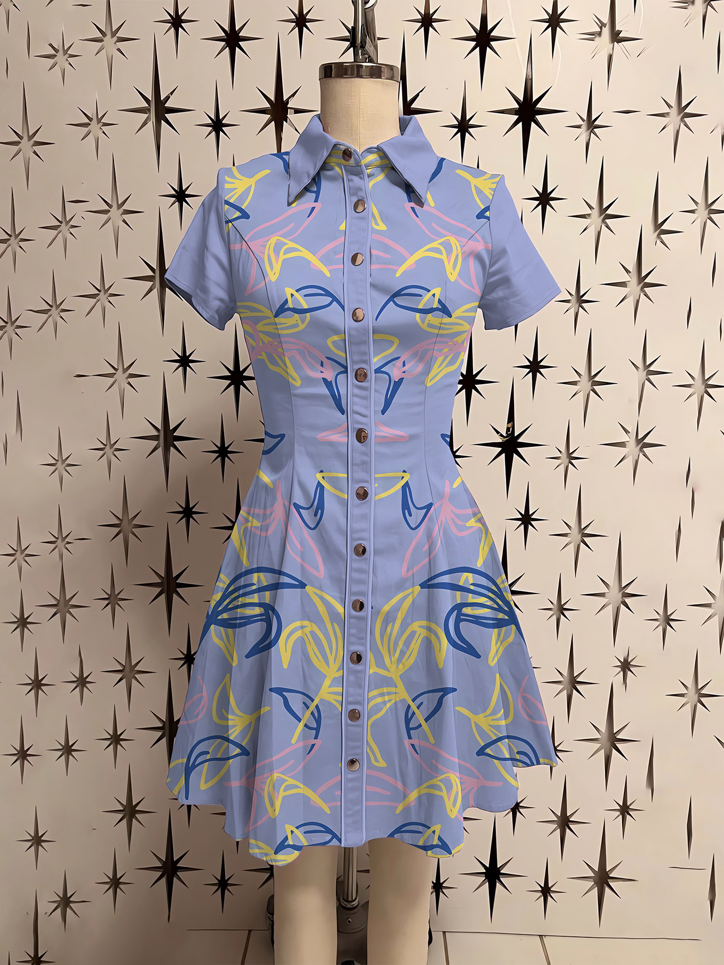 Western Retro Floral Shirt Dress