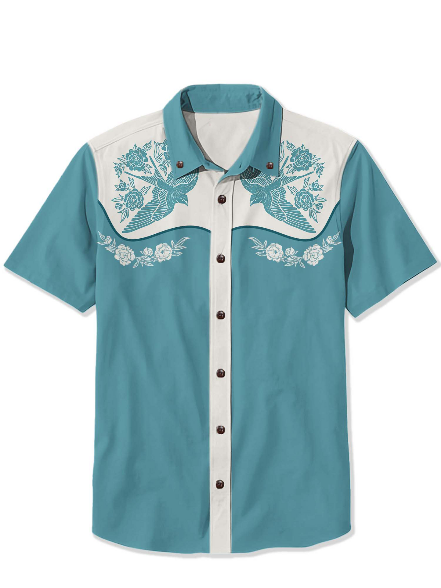 Men'S Flowers And Birds Printed Shirt