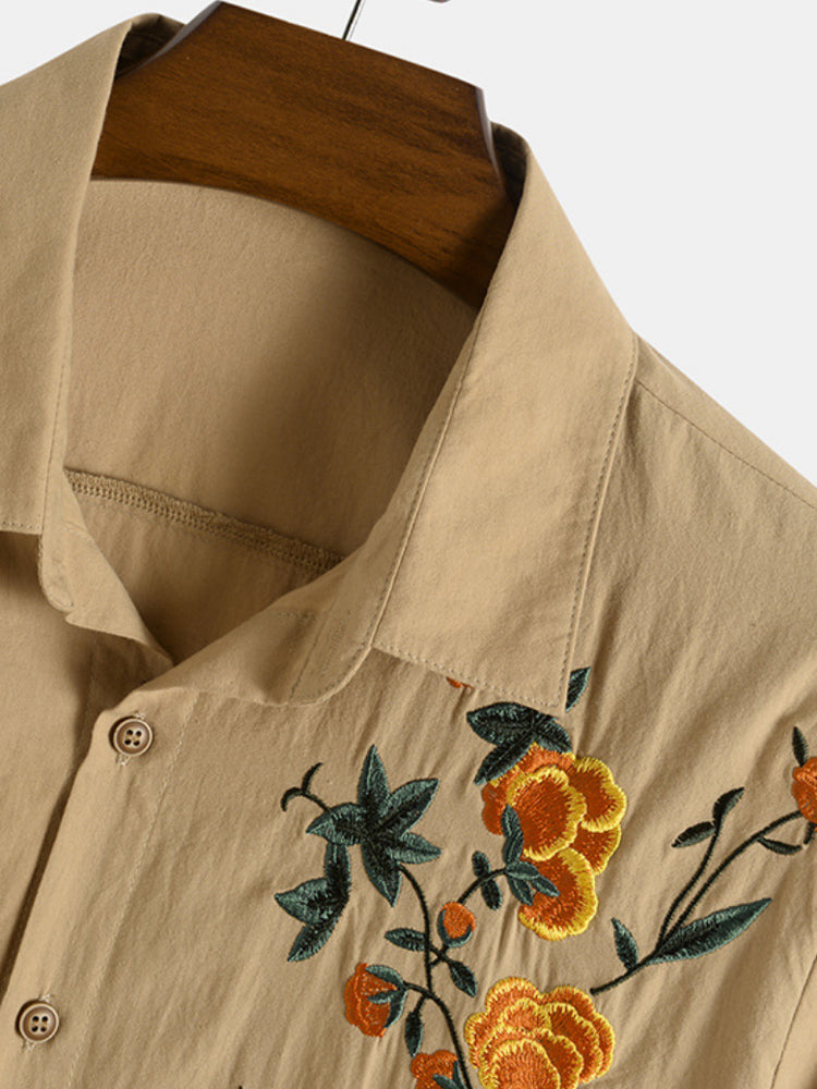 Men'S Linen Blend Embroidered Shirt