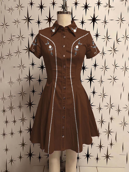 Vintage Western Printed Shirt Dress