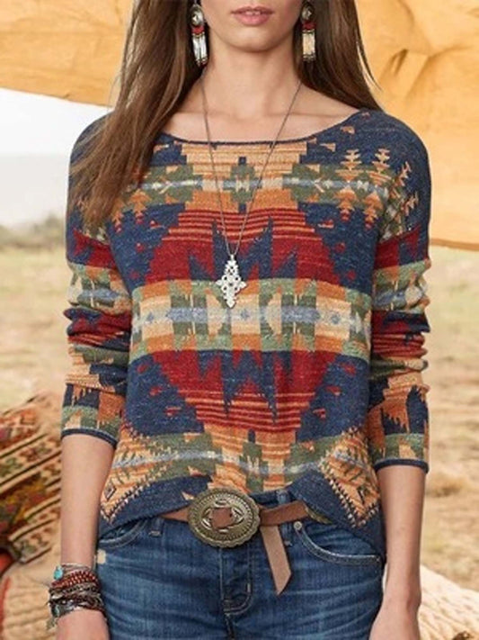 Women'S Western Aztec Long Sleeve T-Shirt