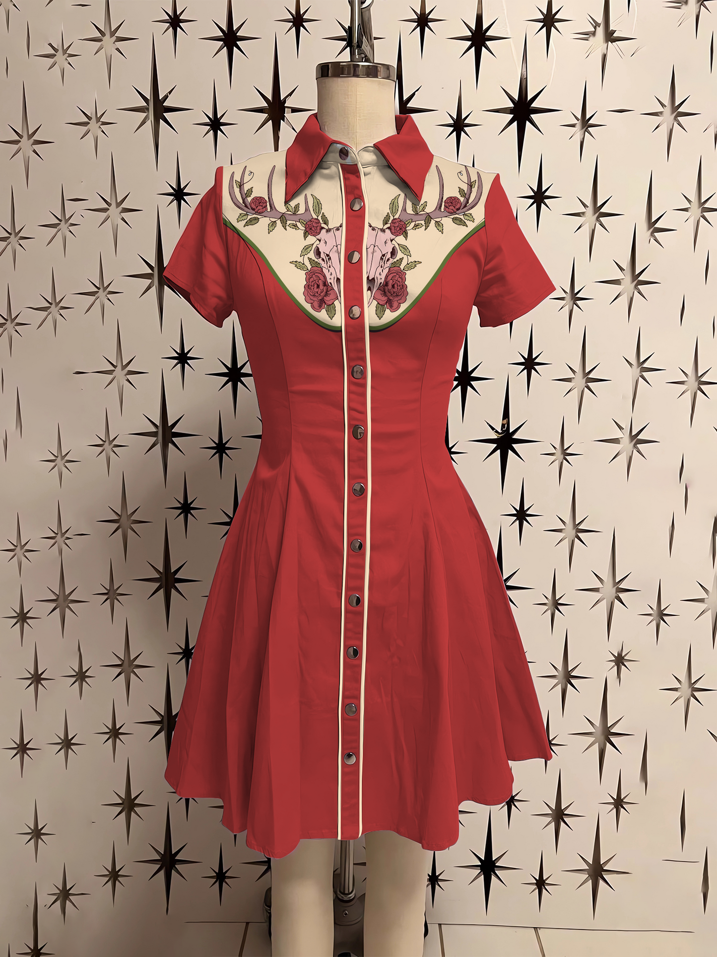 Retro Deer Skull Printed Shirt Dress