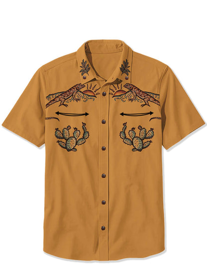 Men'S Lizard And Cactus In The Desert Printed Shirt