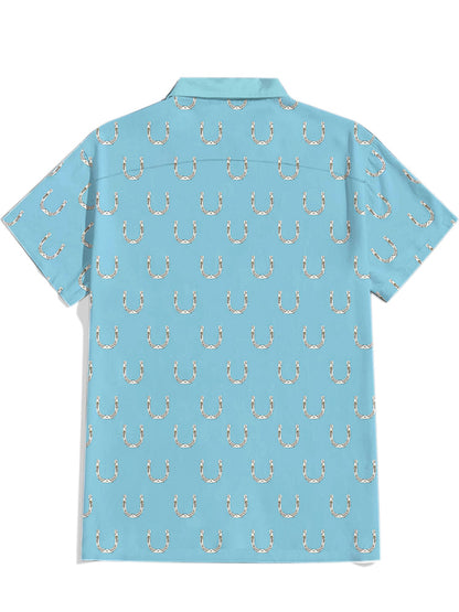 Men'S Blue horseshoe Printed Shirt