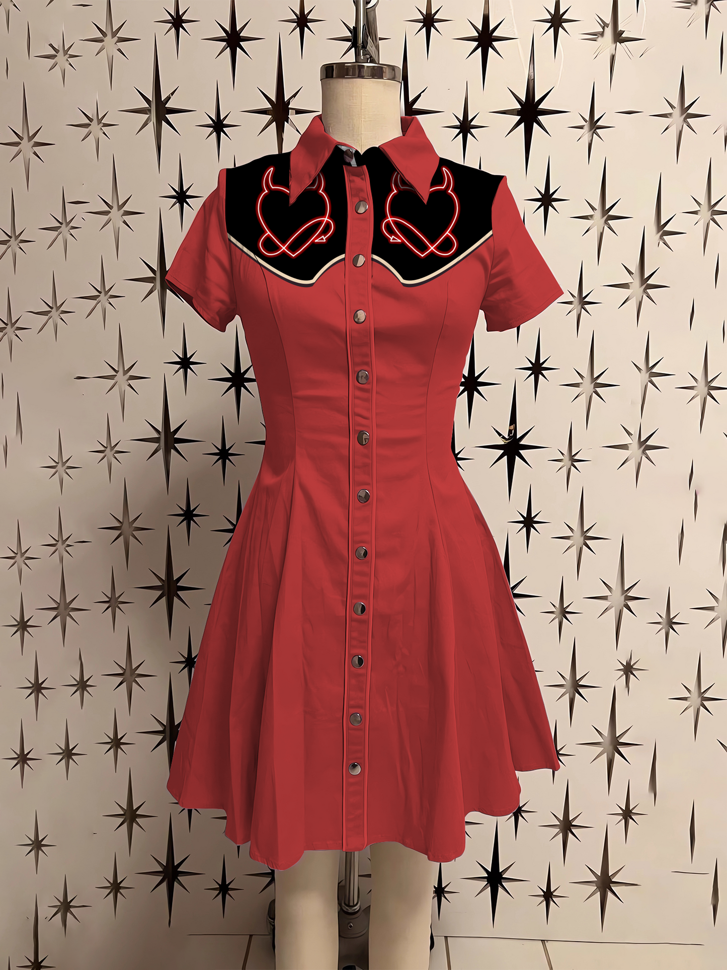 Retro Devil Heart Printed Shirt Dress