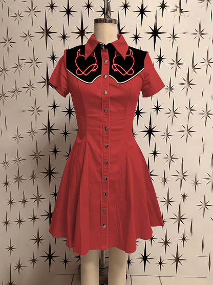 Retro Devil Heart Printed Shirt Dress