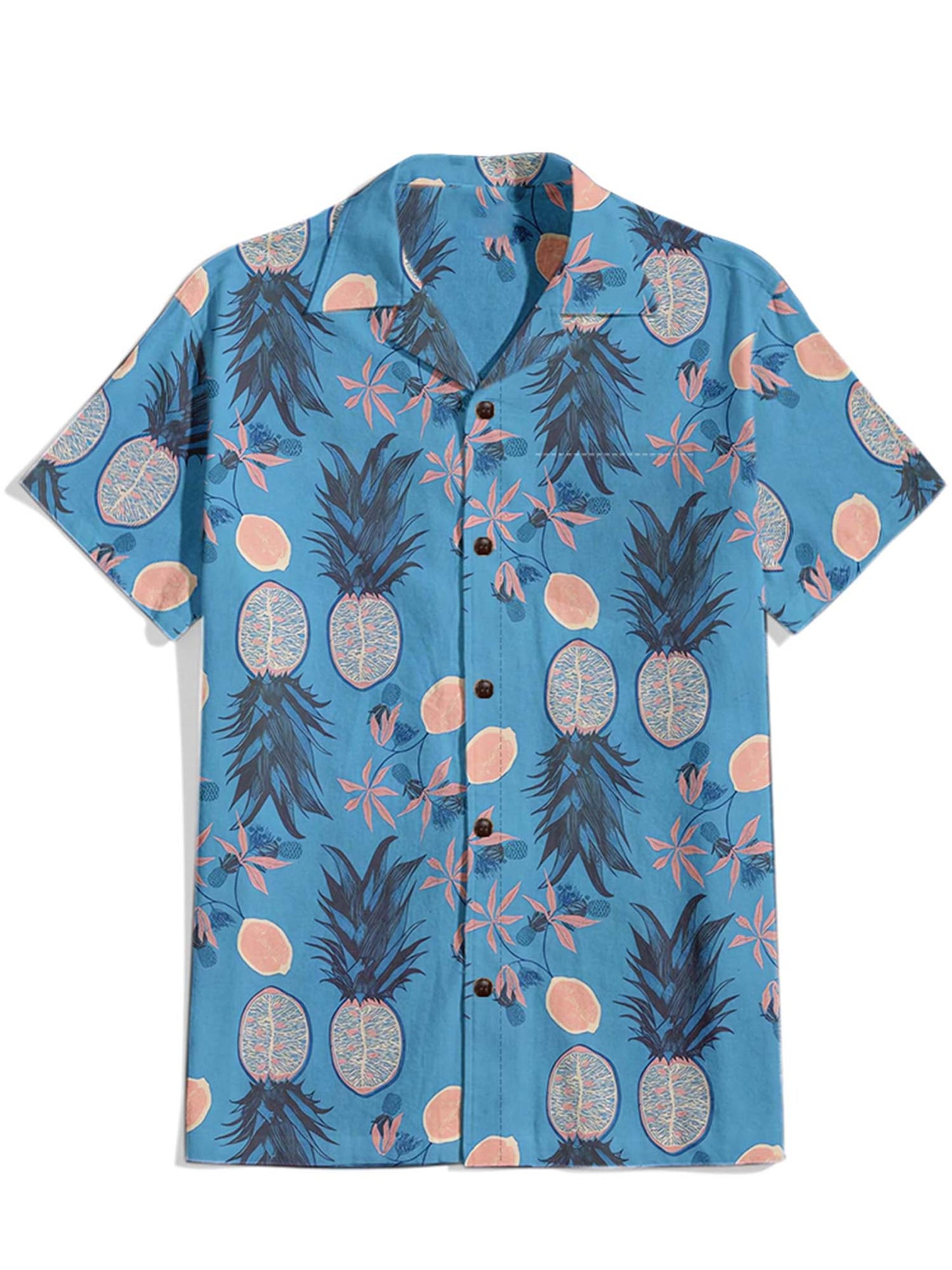 Men'S Tropical Fruit Printed Cuban Collar Shirt