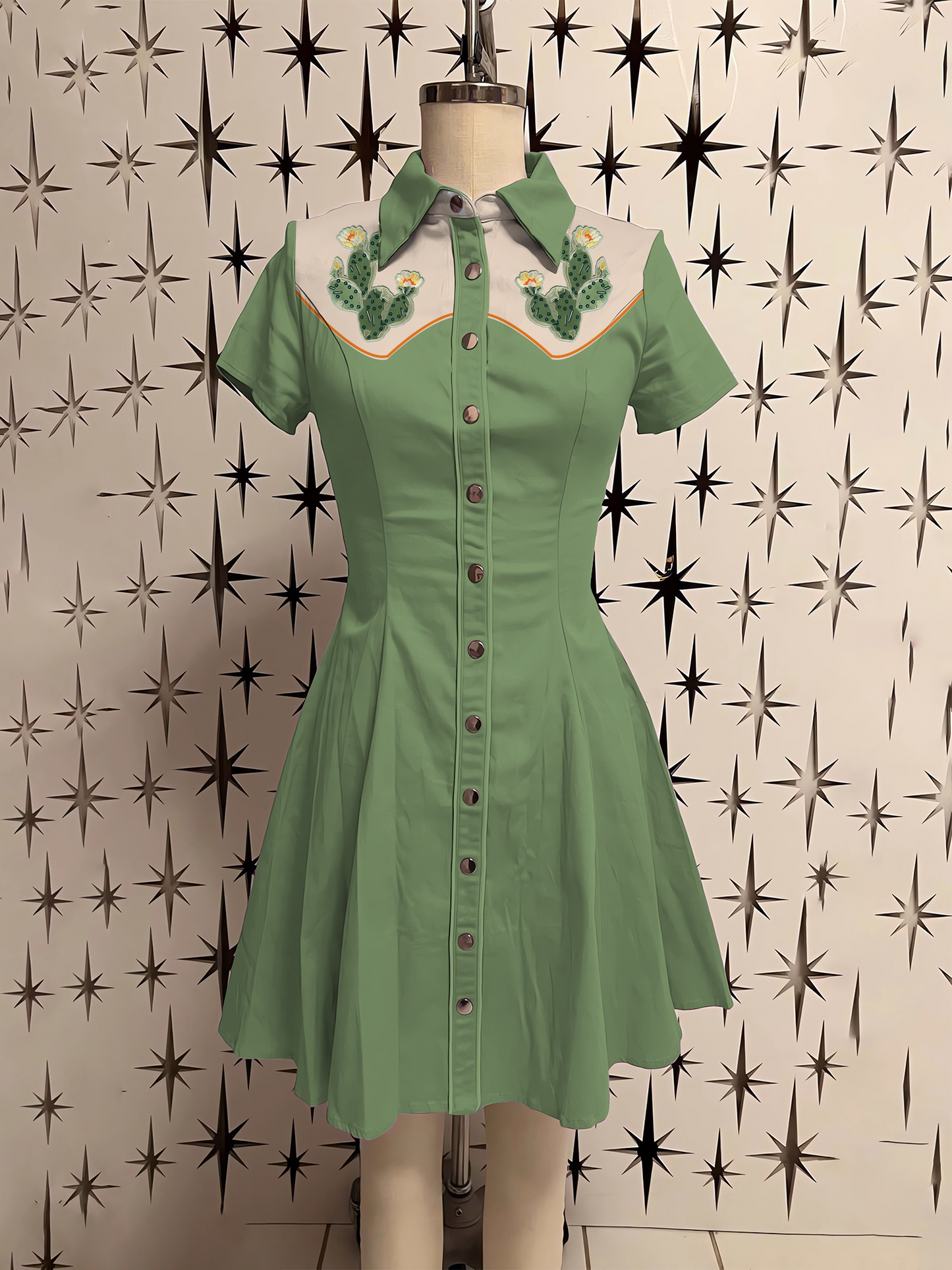 Western Retro Cactus Shirt Dress