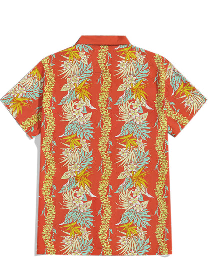 Men'S Tropical Hawaii Flower Printed Cuban Collar Shirt