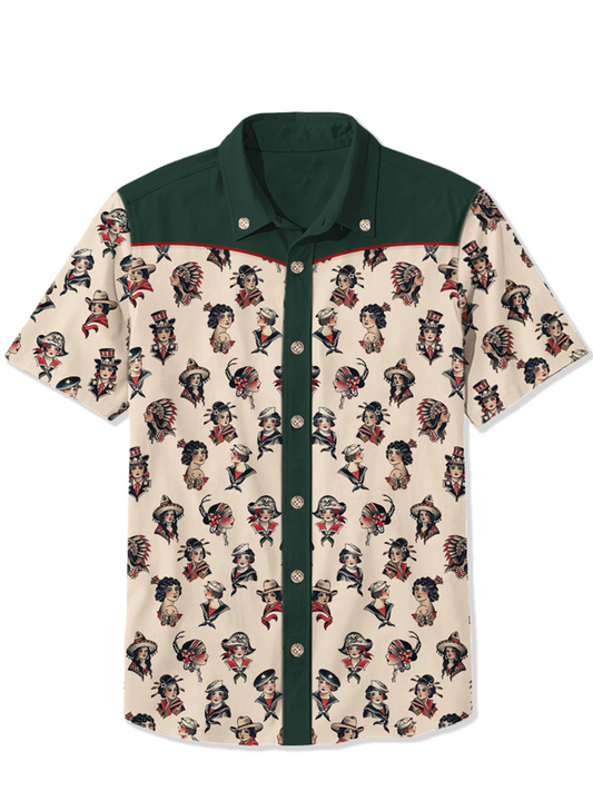 Men'S Tattoo Girl Printed Shirt