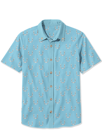 Men'S Blue horseshoe Printed Shirt