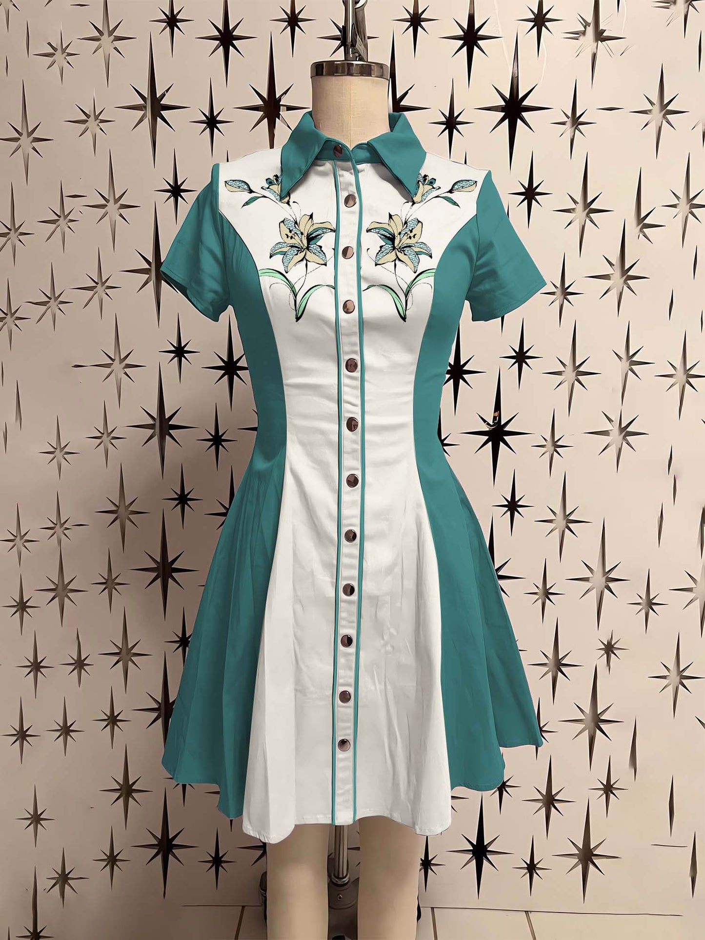 Vintage Flower Printed Shirt Dress