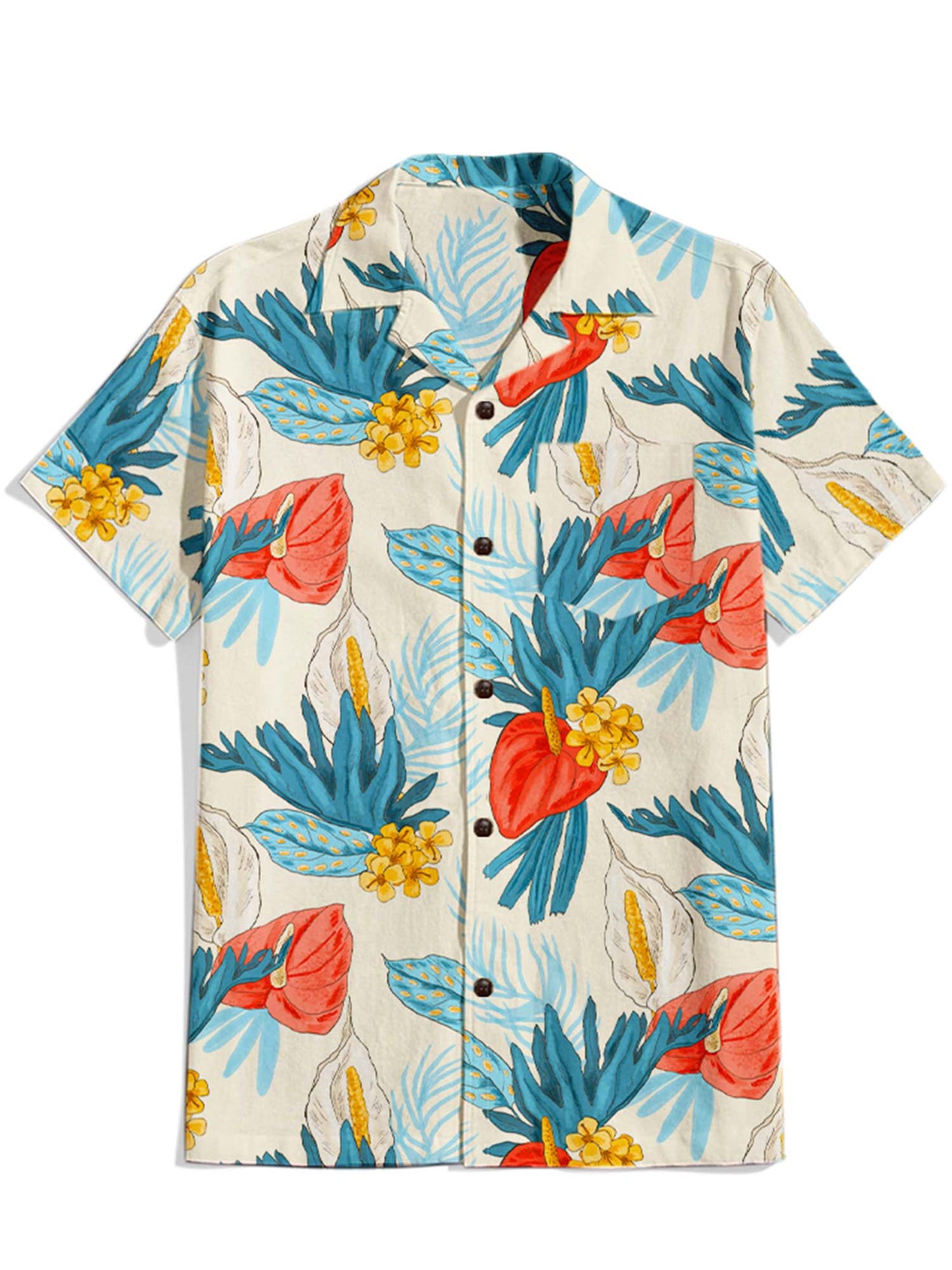 Men'S Hawaiian Plants Printed Cuban Collar Shirt