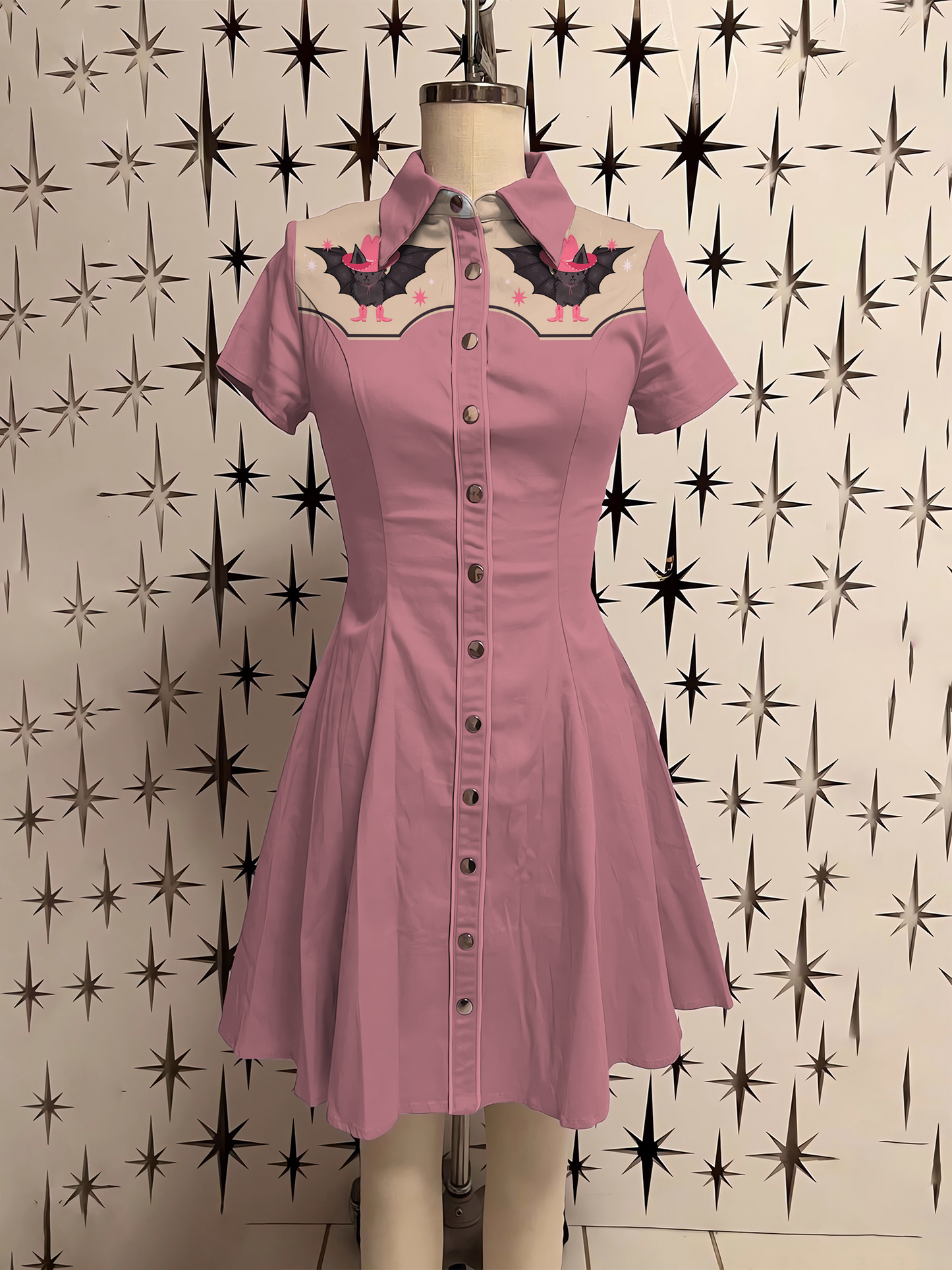 Western Retro Bat Shirt Dress