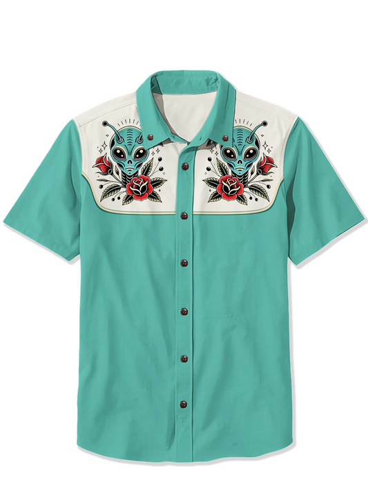 Men'S Flower Alien Printed Shirt