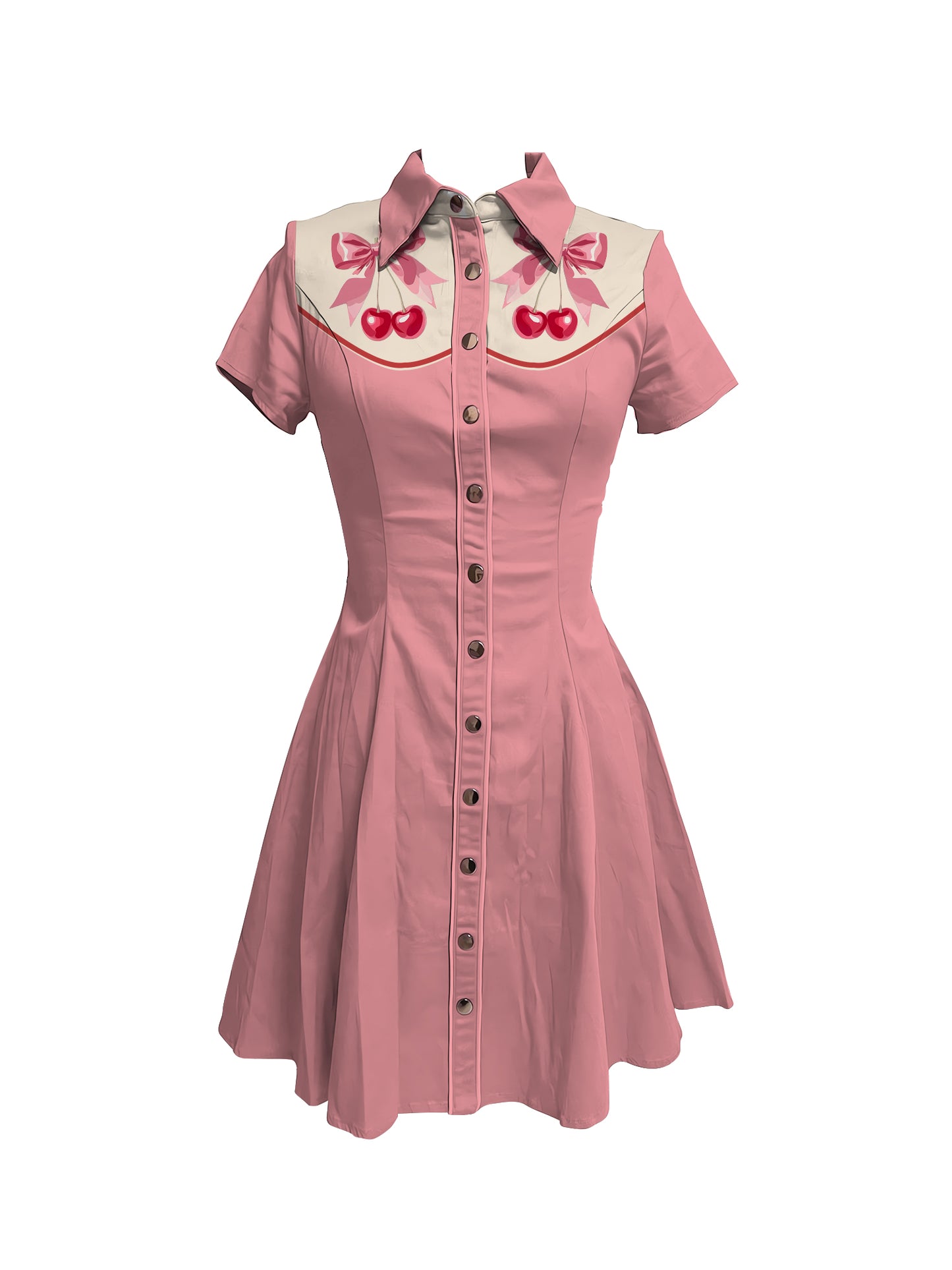 Vintage Cherry Bow Printed Shirt Dress