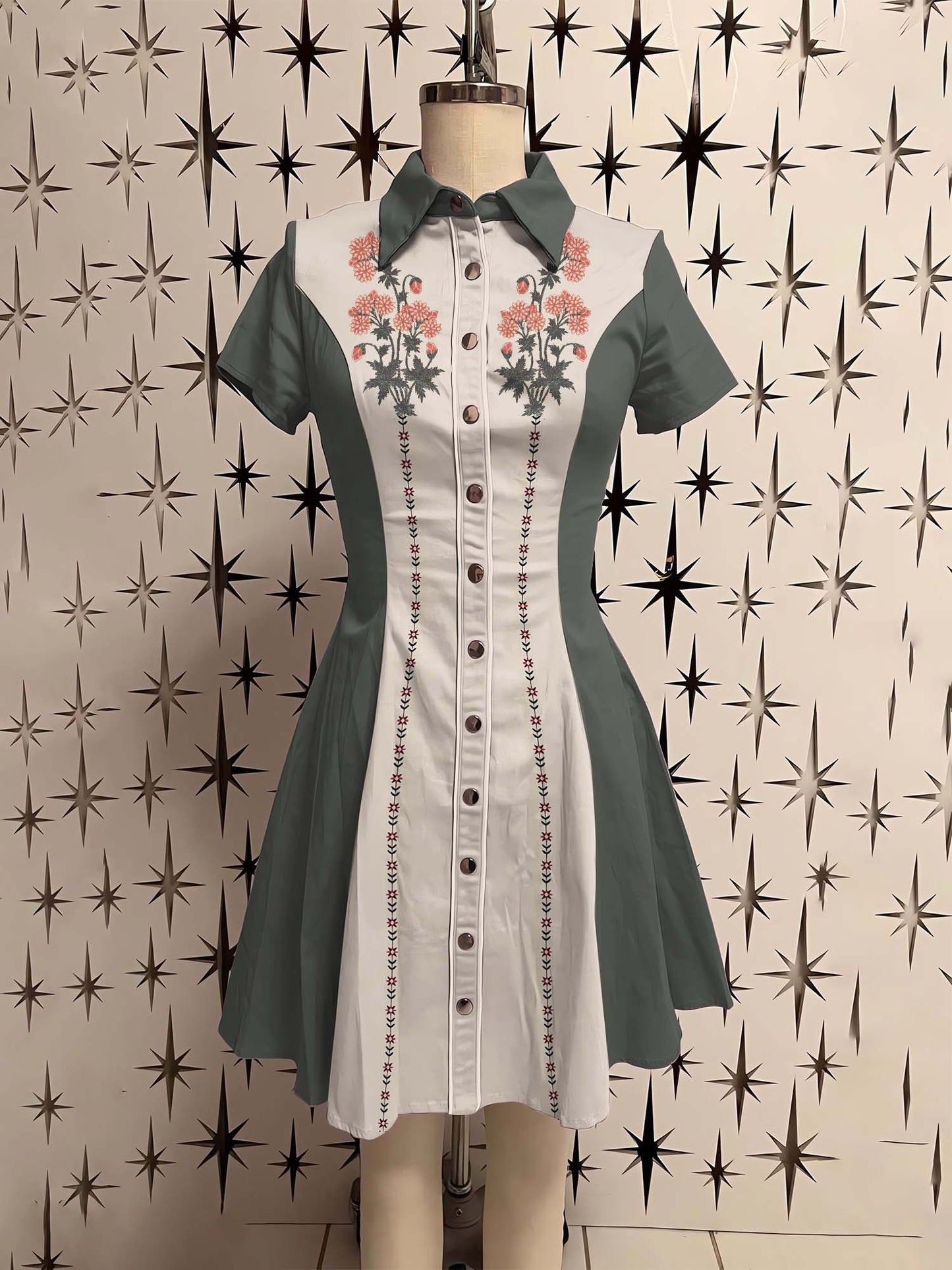 Vintage Flowers Printed Shirt Dress