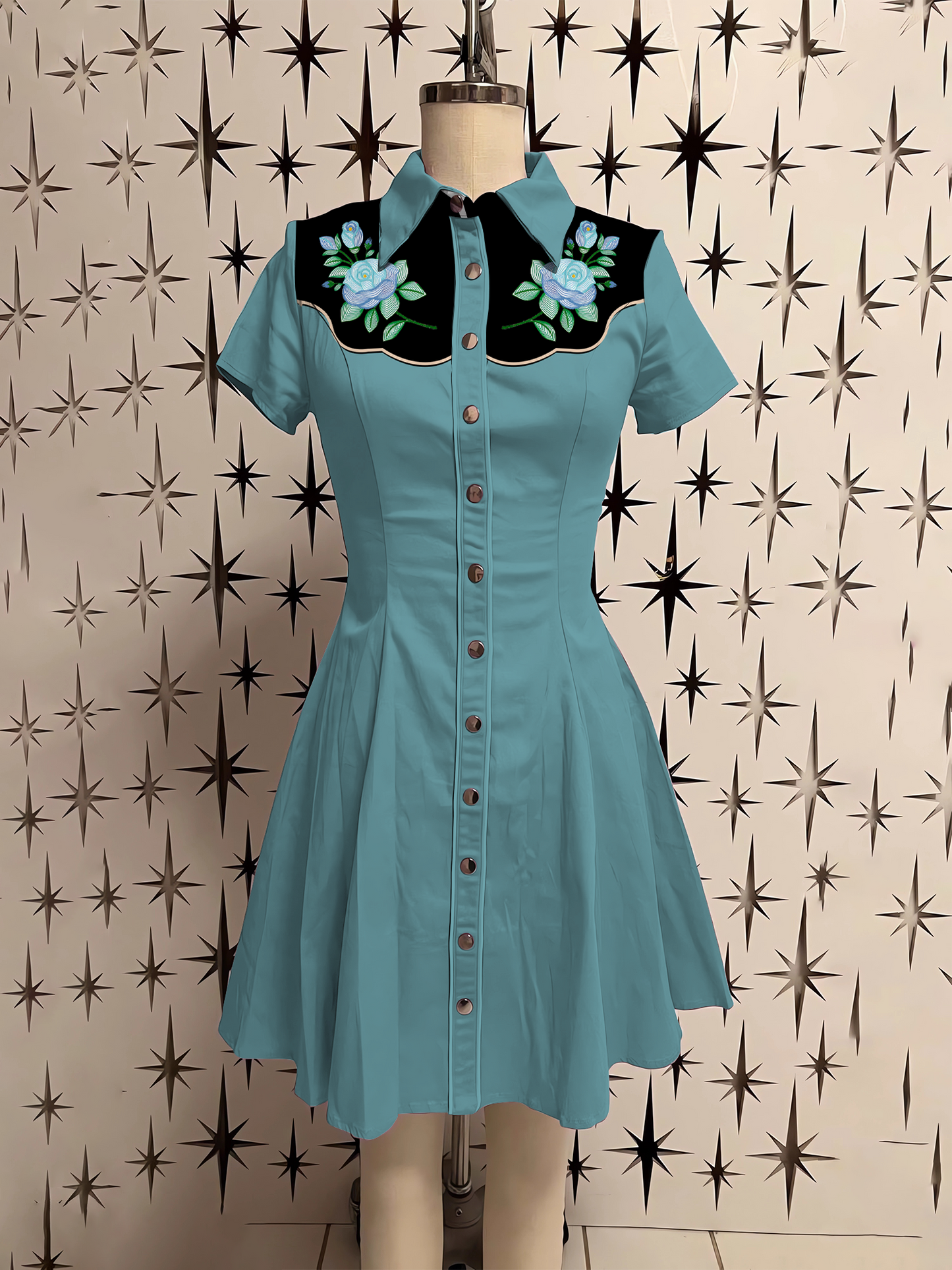 Western Retro Floral Shirt Dress