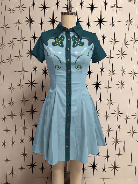 VIntage Western Flower Printed Shirt Dress