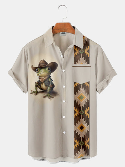 Men'S Western Frog Cowboy Print Shirt