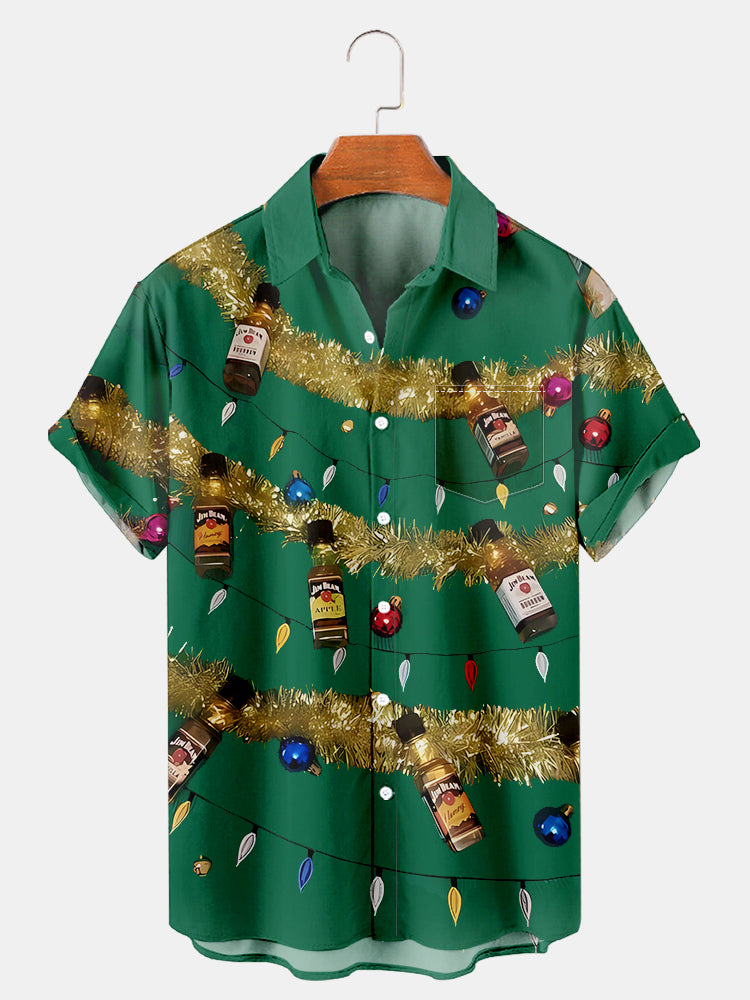 Men'S Alcohol Hanging From The Christmas Tree Printed Shirt