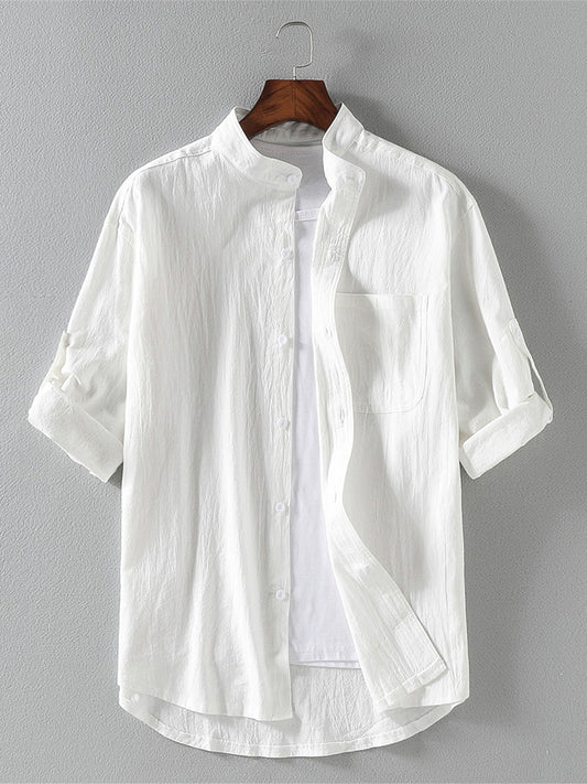 Men's Cotton Linen Three Quarter Sleeve Shirts