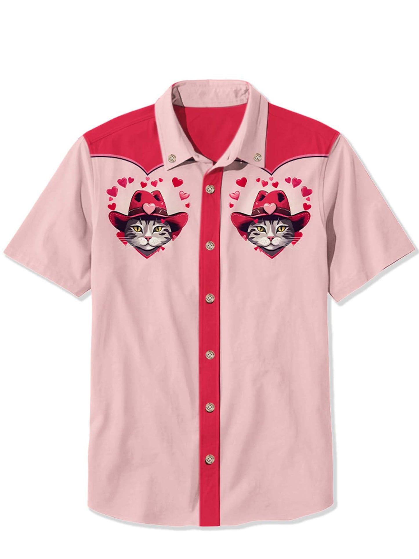 Men'S Love Cowboy Cat Printed Shirt