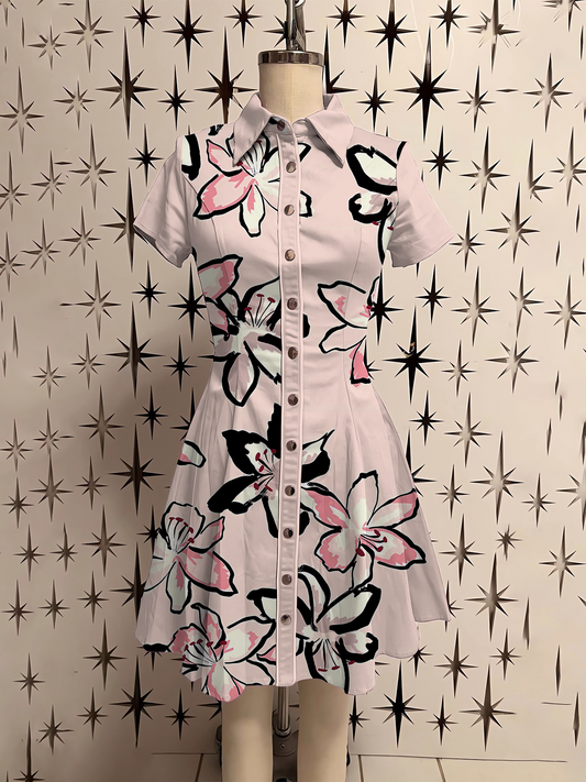 Retro Western Floral Printed Shirt Dress