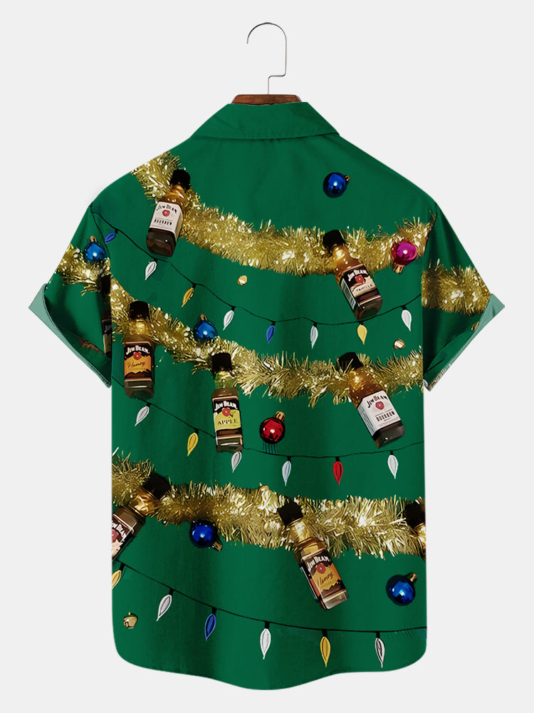 Men'S Alcohol Hanging From The Christmas Tree Printed Shirt