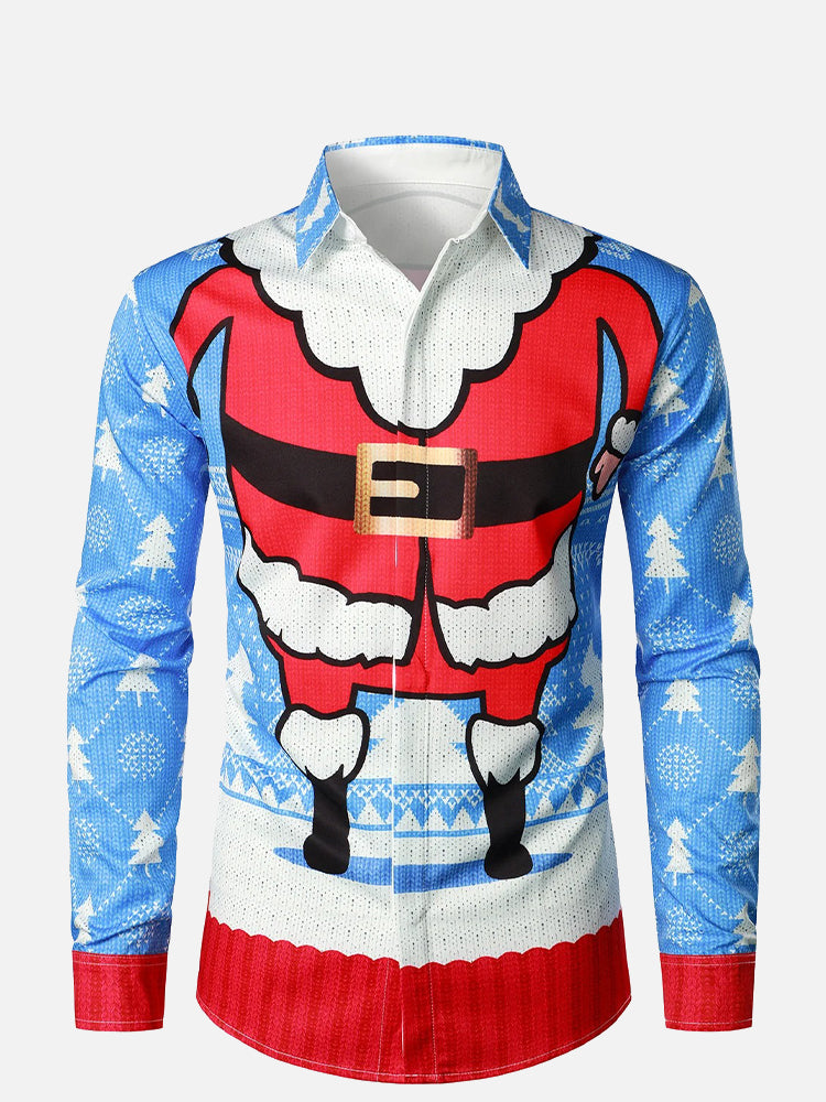 Men's Christmas Santa Print Long Sleeve Shirt