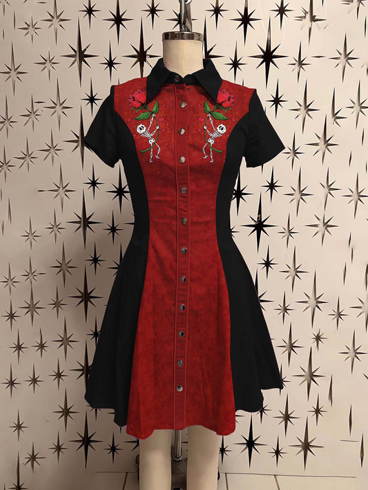 Valentine'S Day Valentine'S Day Skulls And Roses Printed Shirt Dress