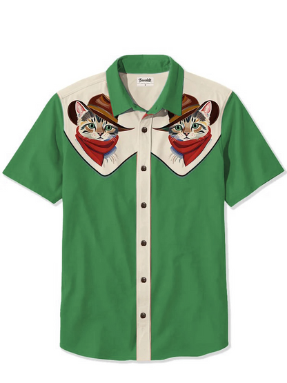 Men'S Western Cowcat Printed Shirt