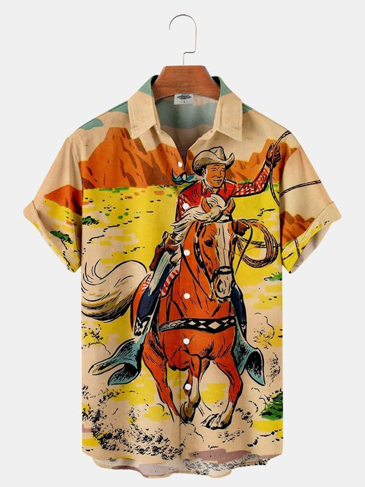 Men's western cowboy print shirt