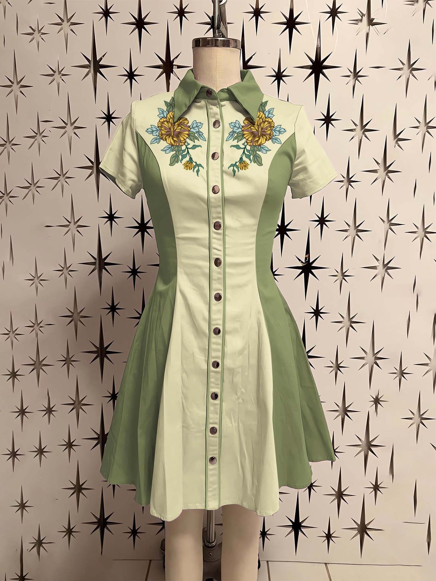 Vintage Flower Printed Shirt Dress