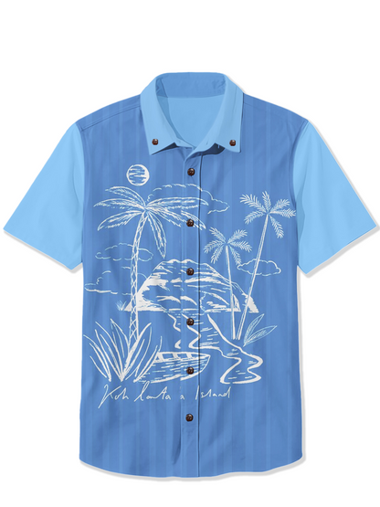 Men'S Blue Beach Printed Shirt