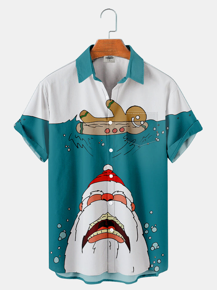 Men'S Christmas Santa Shark Printed Shirt