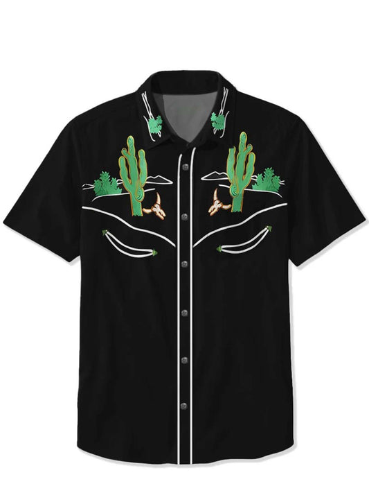 Men'S Western Cactuses Print Short Sleeve Shirt