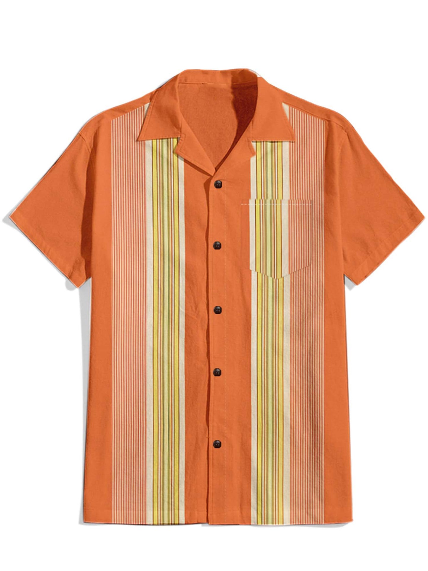 Men'S Orange Stripe Printed Cuban Collar Shirt