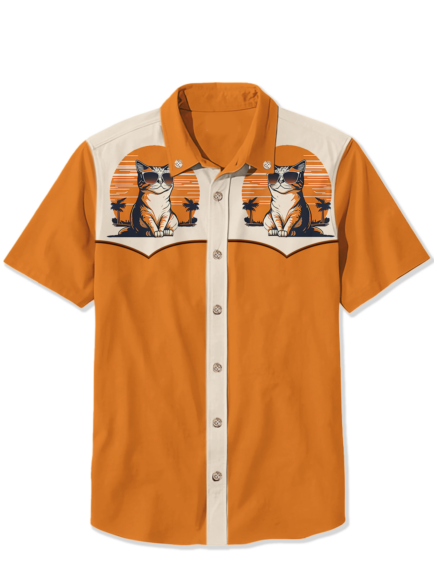 Men'S Sunset Kitten Printed Shirt